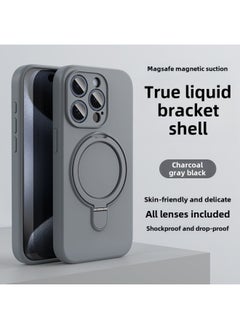 Apple 16 Mobile Phone Case Magsafe Bracket Magnetic 15promax Liquid Silicone IPhone14 Protective Cover Soft-Color:Charcoal Gray Black Bracket Model With Packaging-Applicable Models:iPhone12