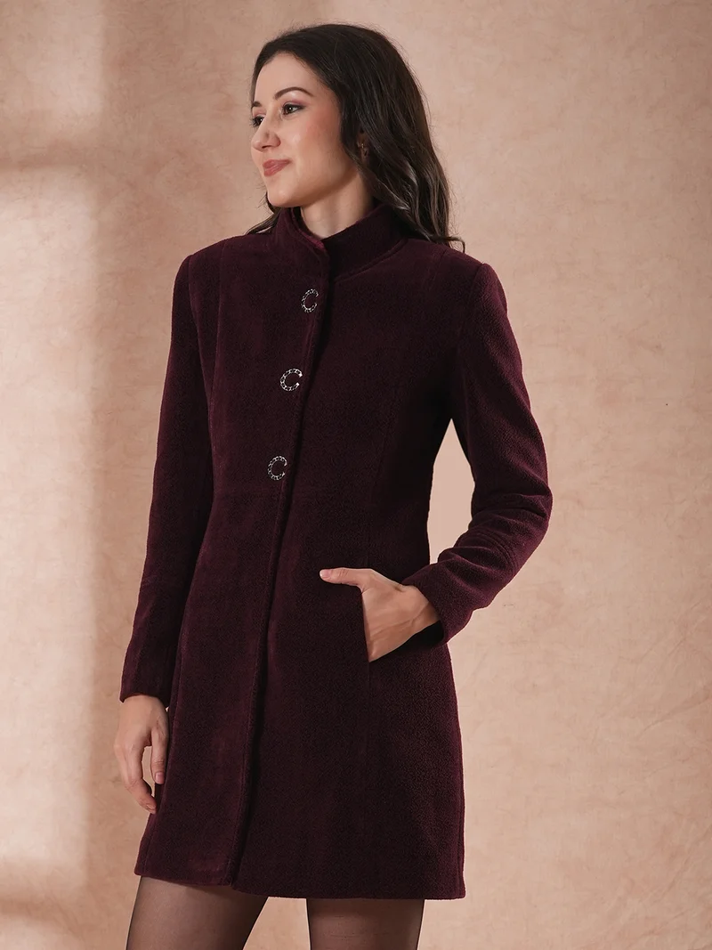 جلو باص Women Tailored Fit Single-Breasted Winter Wear Overcoat
