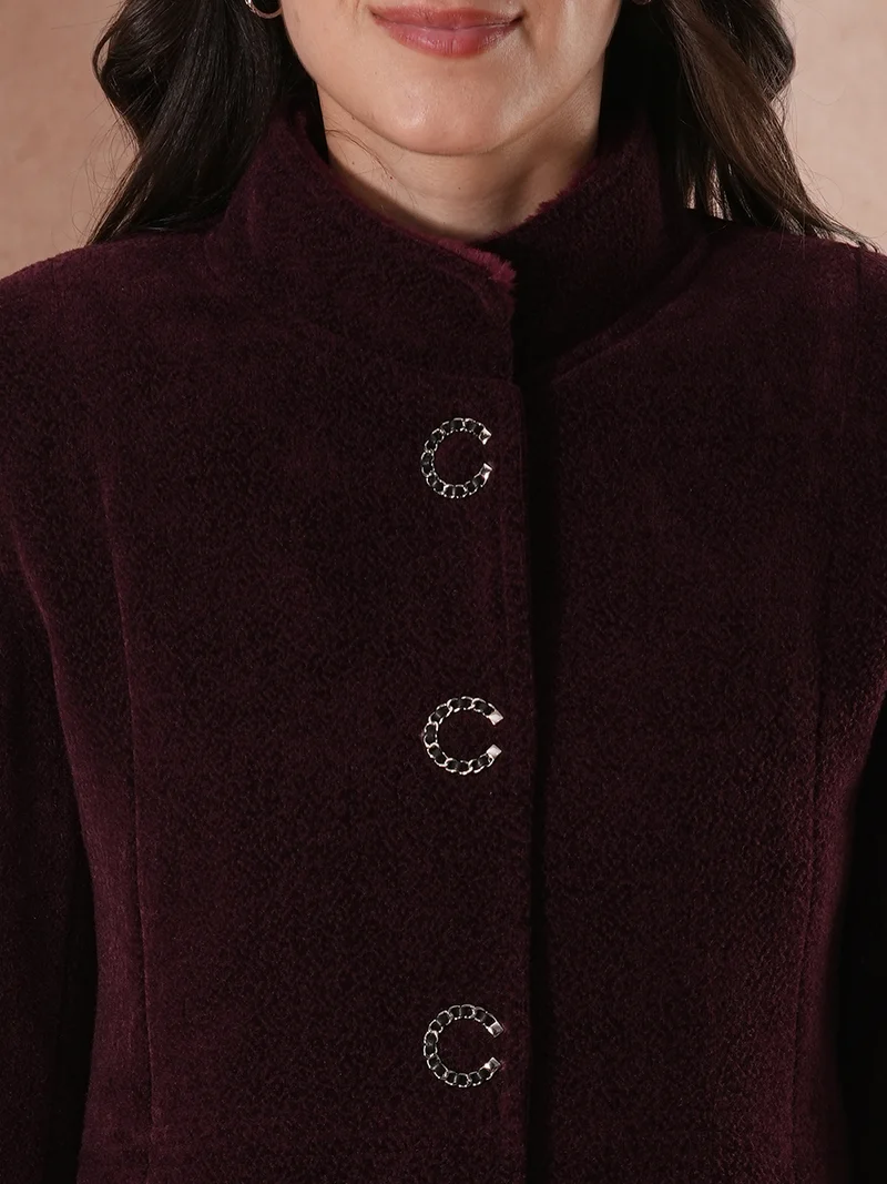 جلو باص Women Tailored Fit Single-Breasted Winter Wear Overcoat