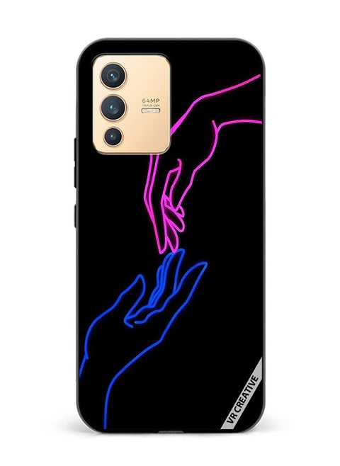 Protective Case Cover For Vivo V23 5G Hands In Neon Lights Design Multicolour