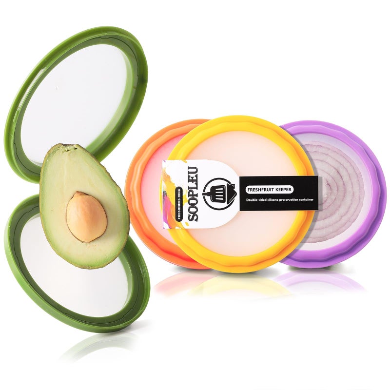 SOOPLEU Avocado Saver 4-Pack: Fresh-Lock Containers for Tomatoes, Onions & Lemons | Reusable Fridge Storage | Ideal for Garlic, Potatoes & Produce Preservation - Image 1