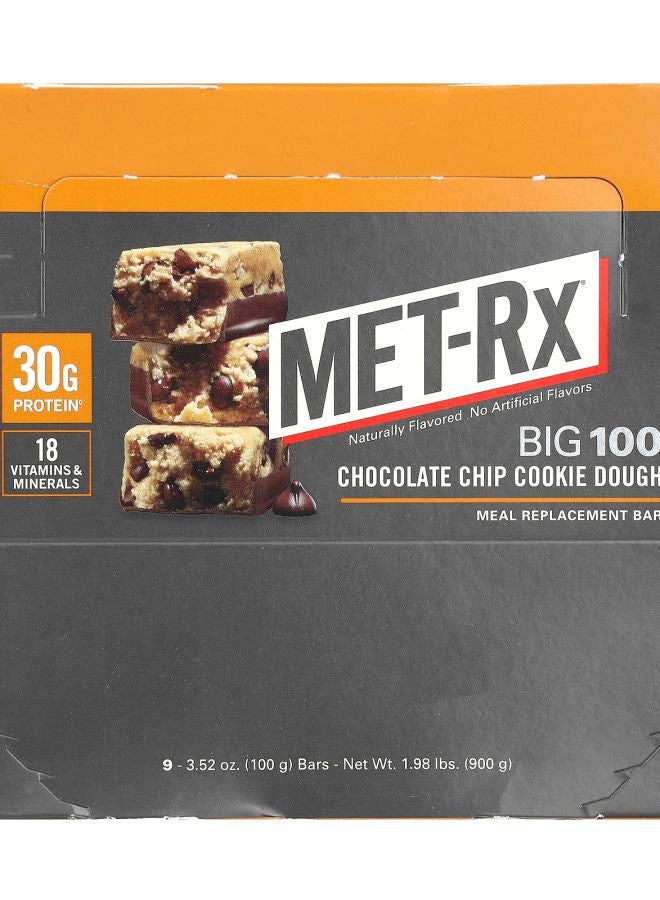MET-Rx Big 100 Meal Replacement Bar Chocolate Chip Cookie Dough 9 Bars 3.52 oz (100 g) Each