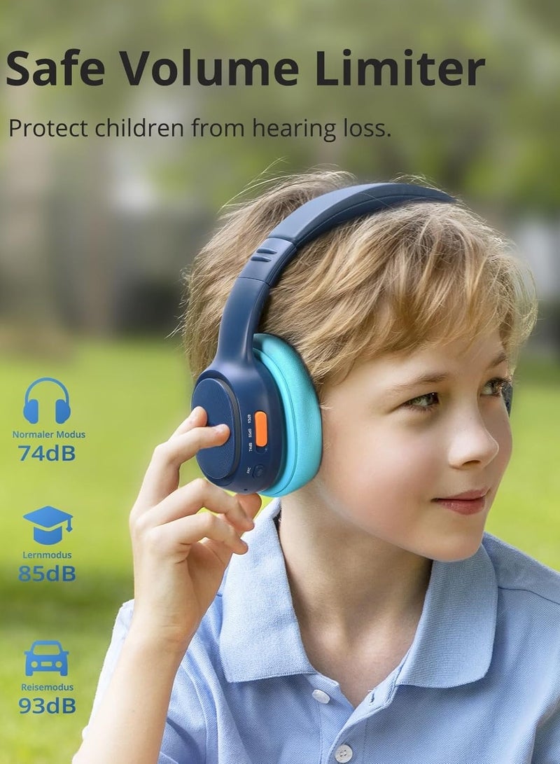 Tronsmart KH03 Kids Noise Cancelling Bluetooth Headphones, Safe Volume Control, Wireless Headphones with Light & Microphone, 70H Playtime, Built-in Audio Cable, for School/Travel/Airplane(Blue) - Image 5