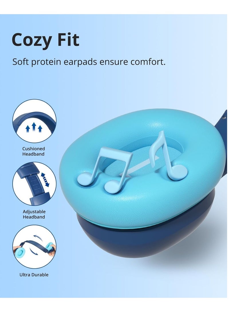 Tronsmart KH03 Kids Noise Cancelling Bluetooth Headphones, Safe Volume Control, Wireless Headphones with Light & Microphone, 70H Playtime, Built-in Audio Cable, for School/Travel/Airplane(Blue) - Image 4