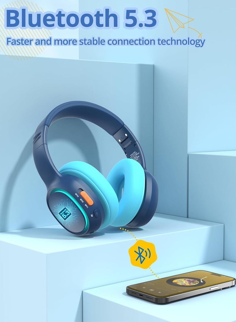 Tronsmart KH03 Kids Noise Cancelling Bluetooth Headphones, Safe Volume Control, Wireless Headphones with Light & Microphone, 70H Playtime, Built-in Audio Cable, for School/Travel/Airplane(Blue) - Image 2