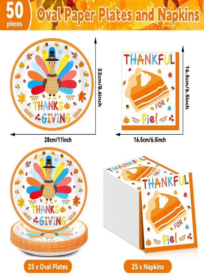 Oitnlaughter 50Pcs Thanksgiving Paper Oval Plates Large 11inch Turkey Plates and Napkins for Fall Party Decorations Disposable Give Thanks Dish Tray Platters for Thanksgiving Autumn Harvest Party Supplies - Image 2