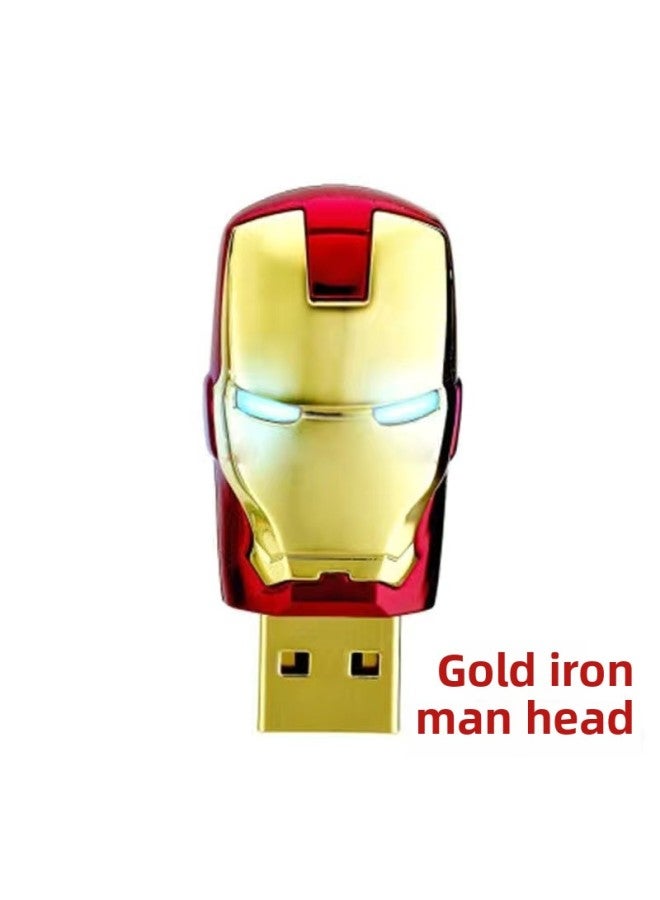 Loquat Marvel Cartoon Personalized Creative USB Flash Drive Iron Man Thor Hammer Reactor High Speed 32g Cool Luminous USB Flash Disk 16-Color:Golden Iron Man Head-Capacity:32GB  - Image 1
