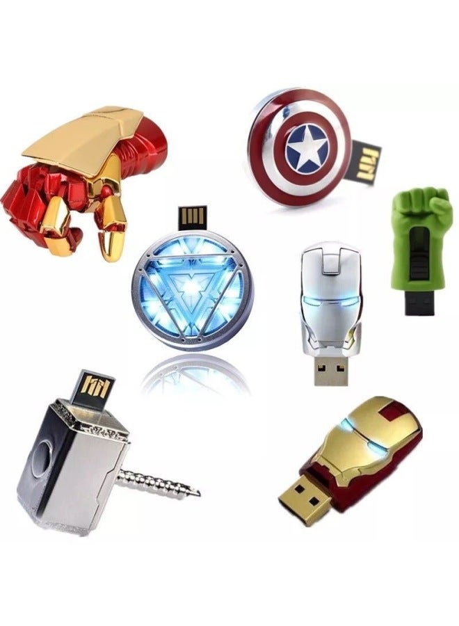 Loquat Marvel Cartoon Personalized Creative USB Flash Drive Iron Man Thor Hammer Reactor High Speed 32g Cool Luminous USB Flash Disk 16-Color:Golden Iron Man Head-Capacity:32GB  - Image 2