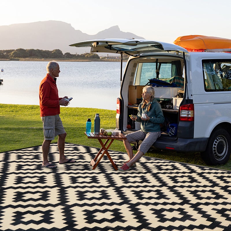 SAND MINE Reversible Mats, Plastic Straw Rug, Modern Area Rug, Large Floor Mat and Rug for Outdoors, RV, Patio, Backyard, Deck, Picnic, Beach, Trailer, Camping, Black & Beige, 6' x 9' - Image 5