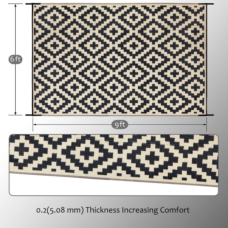 SAND MINE Reversible Mats, Plastic Straw Rug, Modern Area Rug, Large Floor Mat and Rug for Outdoors, RV, Patio, Backyard, Deck, Picnic, Beach, Trailer, Camping, Black & Beige, 6' x 9' - Image 2