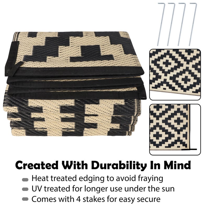 SAND MINE Reversible Mats, Plastic Straw Rug, Modern Area Rug, Large Floor Mat and Rug for Outdoors, RV, Patio, Backyard, Deck, Picnic, Beach, Trailer, Camping, Black & Beige, 6' x 9' - Image 3