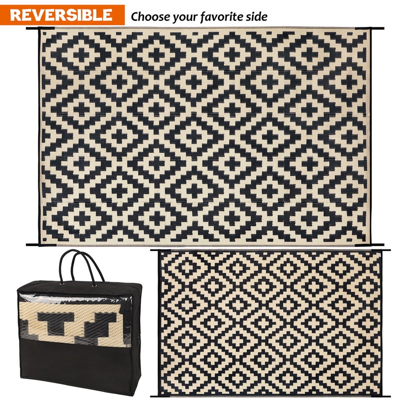 SAND MINE Reversible Mats, Plastic Straw Rug, Modern Area Rug, Large Floor Mat and Rug for Outdoors, RV, Patio, Backyard, Deck, Picnic, Beach, Trailer, Camping, Black & Beige, 6' x 9' - Image 4