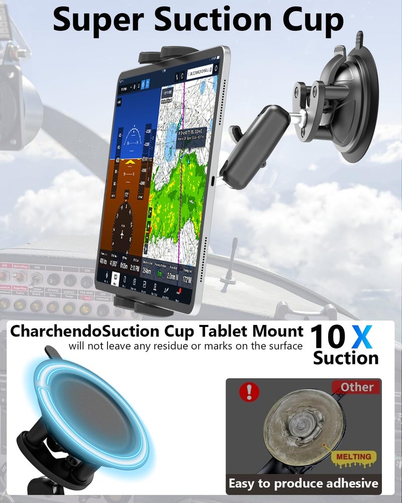 Charchendo Heavy Duty Metal ProAviator Suction Cup Mount [Super Suction Cup], 360Â° Adjustable Metal Arm Tablet Holder for Pilots, General Aviation, Fit for 4-13'' iPad Pro/Air/Mini, iPhone, Galaxy - Image 3