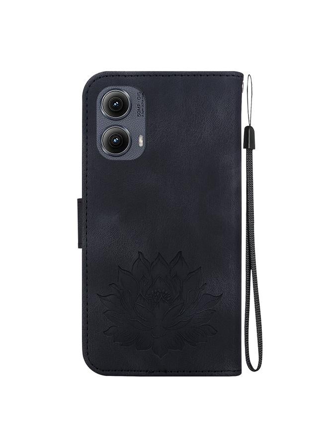 اس-توب جراب لهاتف موتورولا إيدج 2024، جراب هاتف من الجلد المنقوش بنقشة لوتس - Image 3