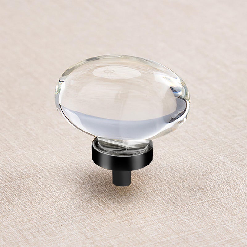 CLCTK 4 Pack Glass Cabinet Knobs and Pulls Oval Crystal Knobs for Dresser Drawers Matte Black Kitchen Cabinet Knobs Egg Shape