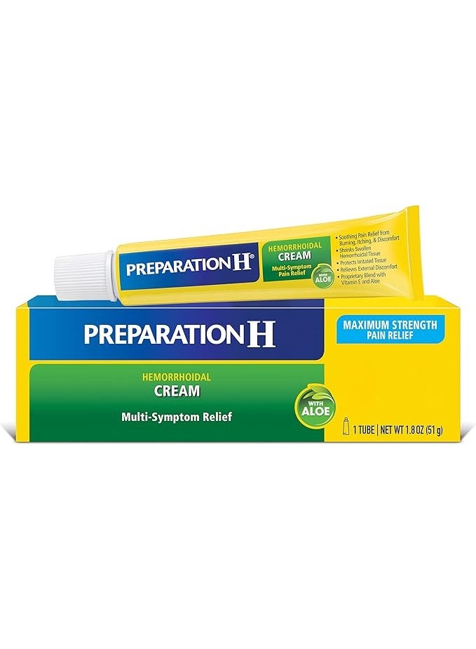 Preparation H Hemorrhoid Symptom Treatment Cream, Multi-symptom Pain Relief With Aloe, Tube (1.8 Oz)