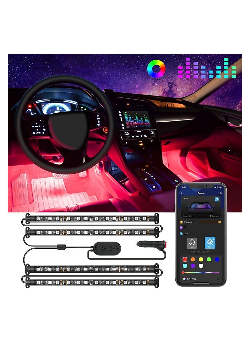 Y&D 4PCS Waterproof Car Interior LED Strip Lighting, 2-Line Design RGB Light Kit APP Control Under Dash Lighting with Charger Decorative for  - Image 1