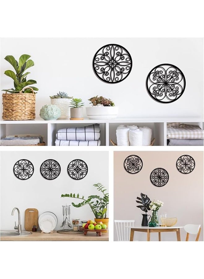 MIRFA Wooden Wall Art With Self Adhesive Base - Black (Mandala Flowers Wagon Wheels) - Pack of 4 - Image 5