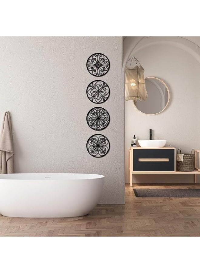 MIRFA Wooden Wall Art With Self Adhesive Base - Black (Mandala Flowers Wagon Wheels) - Pack of 4 - Image 3