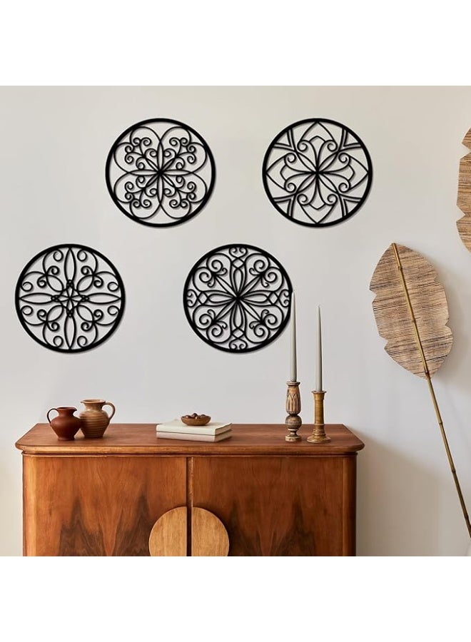 MIRFA Wooden Wall Art With Self Adhesive Base - Black (Mandala Flowers Wagon Wheels) - Pack of 4 - Image 2
