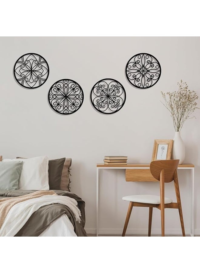 MIRFA Wooden Wall Art With Self Adhesive Base - Black (Mandala Flowers Wagon Wheels) - Pack of 4 - Image 4