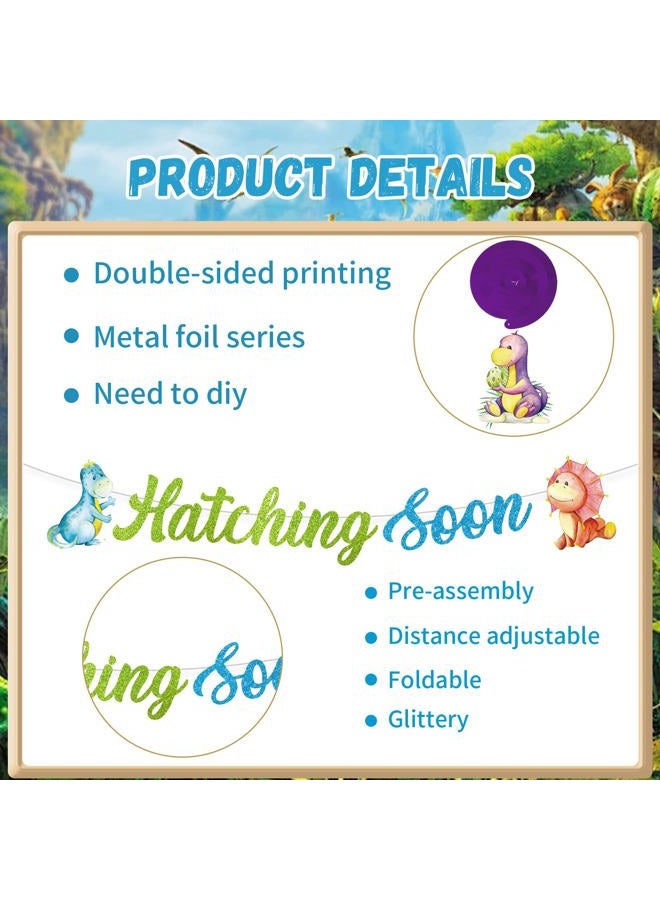 Refavor Dinosaur Baby Shower Decorations - 22PCS Hatching Soon Baby Shower Decorations Hatching Soon Banners Hanging Swirls Cupcake Toppers Dino Themed Gender Reveal Supplies Dinosaur Party Decor - Image 3