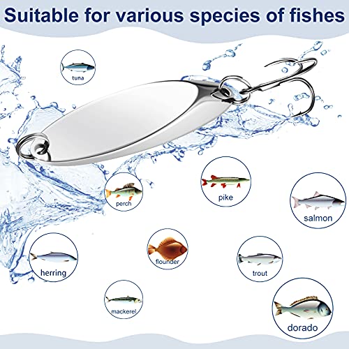 HESTYA 20 Pieces Fishing Lures Spoons Fishing Metal Saltwater Treble Trout Lures Hard Metal Spinner Baits 5 Sizes Casting Spoon Hooks for Salmon Bass in 1/5 1/4 3/8 1/2 3/4 oz (Silver) - Image 3