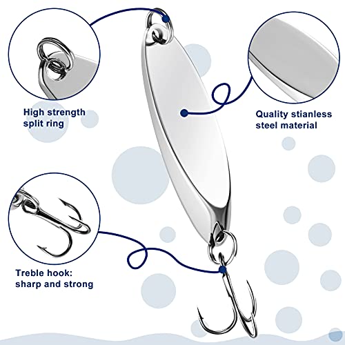 HESTYA 20 Pieces Fishing Lures Spoons Fishing Metal Saltwater Treble Trout Lures Hard Metal Spinner Baits 5 Sizes Casting Spoon Hooks for Salmon Bass in 1/5 1/4 3/8 1/2 3/4 oz (Silver) - Image 4