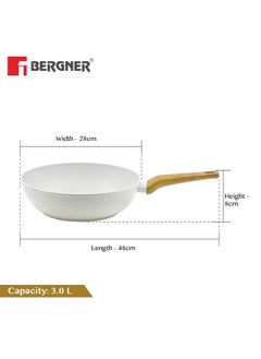BERGNER BERGNER Naturally Forged Aluminum 28cm (3 L) Wok, Marble Non-Stick Coating, Less Oil Use, Scratch Resistant and Durable, Soft Touch Handle, Easy to Clean - Induction Bottom, Free Non-Woven Trivet  - Image 3