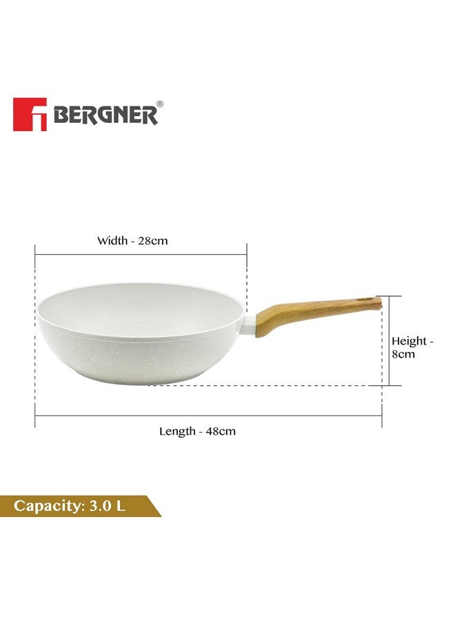 BERGNER - BERGNER Naturally Forged Aluminum 28cm (3 L) Wok, Marble Non-Stick Coating, Less Oil Use, Scratch Resistant and Durable, Soft Touch Handle, Easy to Clean - Induction Bottom, Free Non-Woven Trivet - Image 1