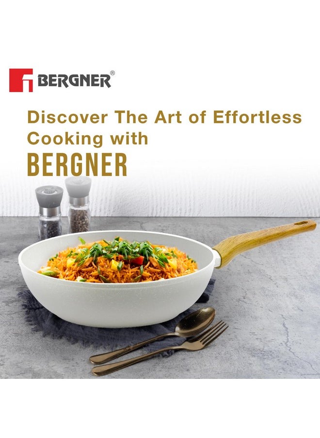 BERGNER - BERGNER Naturally Forged Aluminum 28cm (3 L) Wok, Marble Non-Stick Coating, Less Oil Use, Scratch Resistant and Durable, Soft Touch Handle, Easy to Clean - Induction Bottom, Free Non-Woven Trivet - Image 1