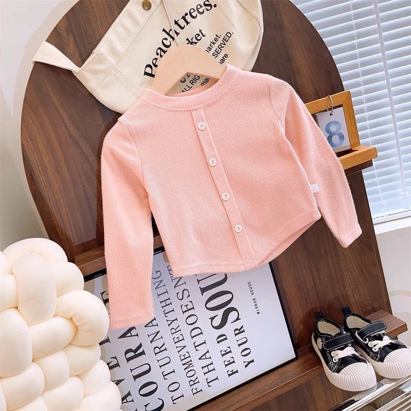 Women'S Children'S Wear T-Shirt Baby'S Western Style Children'S Personality Trendy Korean Button Irregular Solid Color Base Shirt Top - Image 5