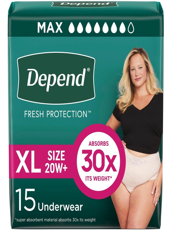 Depend Fresh Protection Adult Diapers, Incontinence & Postpartum Bladder Leak Underwear for Women, Disposable, Maximum, Extra-Large, Blush, 15 Count, Packaging May Vary - Image 1