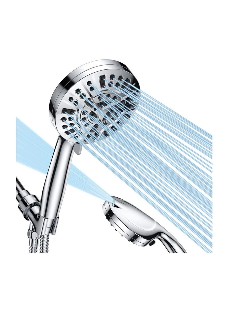High-Pressure Handheld Shower Head – 8 Spray Settings & 2 Power Jet Modes, 5.04" Detachable Shower Head with Stainless Steel Hose & Adjustable Bracket - Image 1