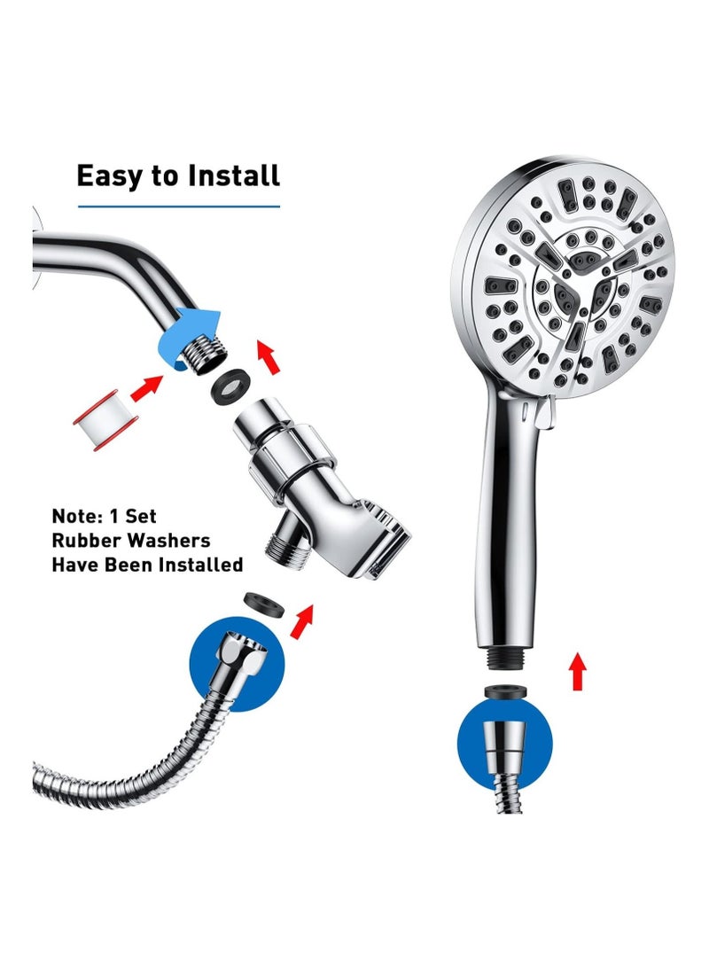High-Pressure Handheld Shower Head – 8 Spray Settings & 2 Power Jet Modes, 5.04" Detachable Shower Head with Stainless Steel Hose & Adjustable Bracket - Image 4