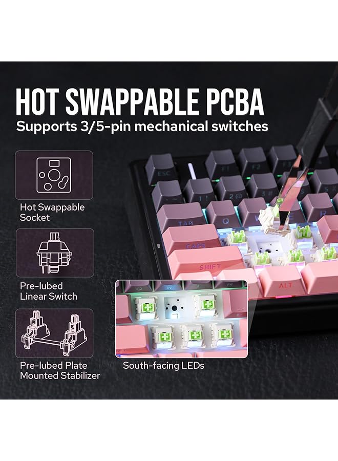 EPOMAKER X Aula F75 Gasket Mechanical Keyboard 75% Wireless Hot Swappable Gaming Keyboard With Five Layer Padding&Knob Bluetooth/2.4Ghz/Usb C Rgb(Black Pink Gradient) - Image 4