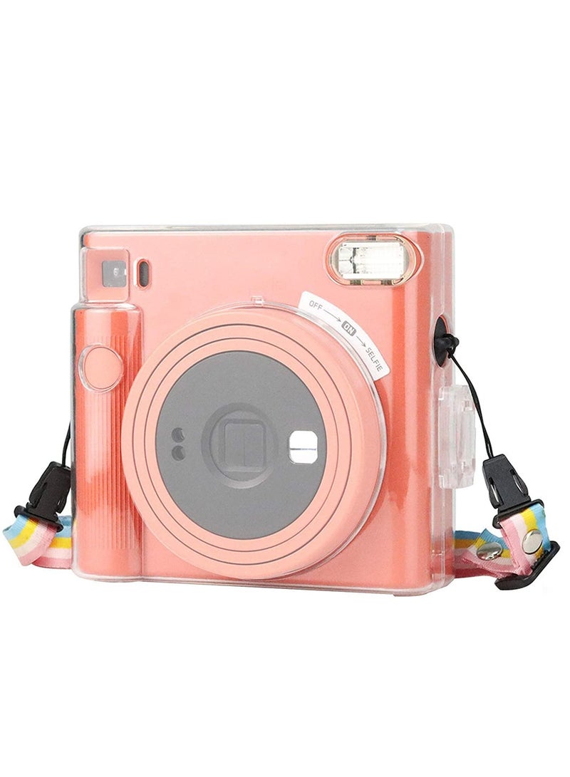 Protective Clear Case for Fujifilm Instax Square SQ1 Instant Film Camera Crystal Hard PC Cover for Instax Square SQ1 with Removable Rainbow Shoulder Strap (Transparent)  - Image 1