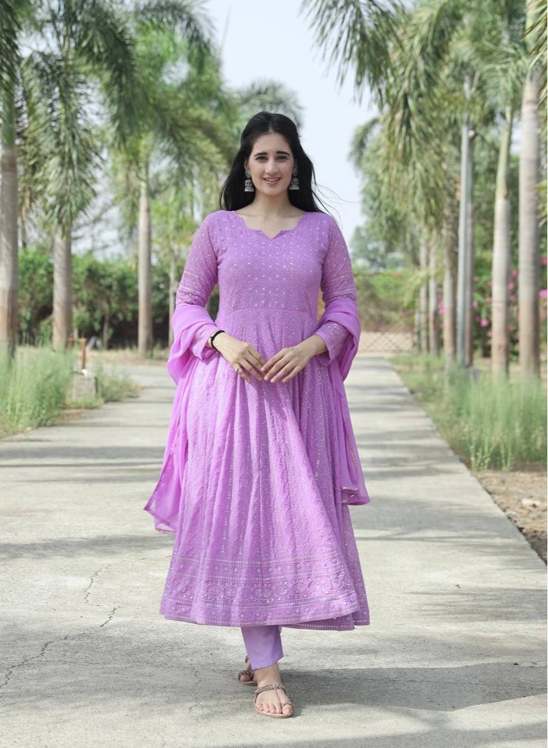 PREMIUM READYMADE PINK ANARKALI SUIT SET  - Image 1