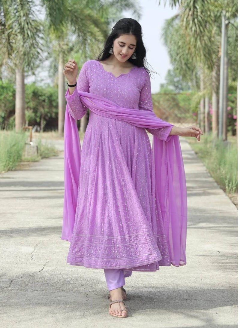PREMIUM READYMADE PINK ANARKALI SUIT SET  - Image 2