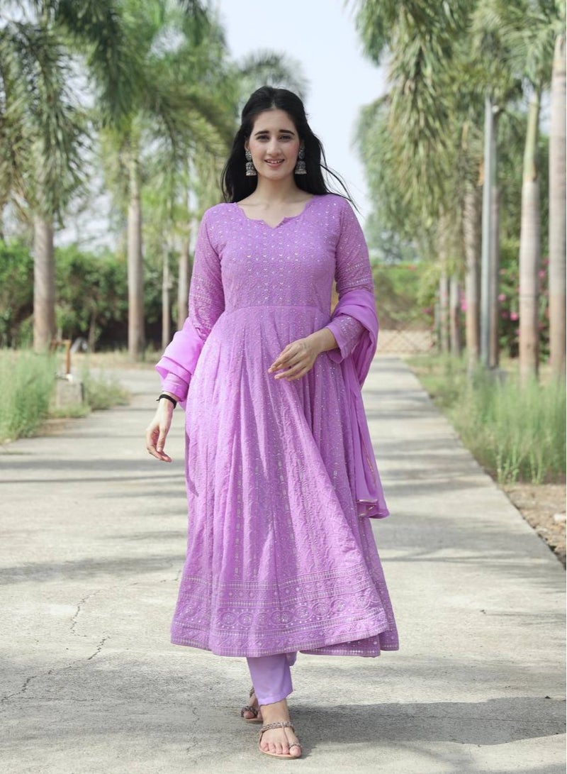 PREMIUM READYMADE PINK ANARKALI SUIT SET  - Image 3