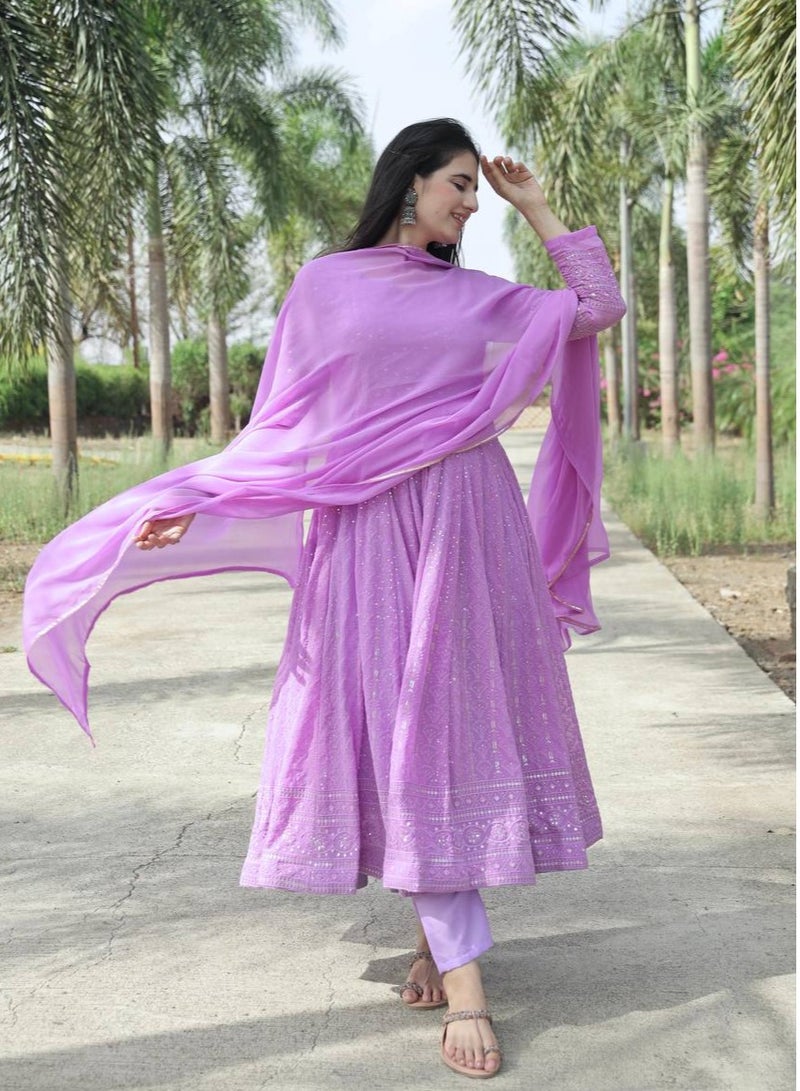 PREMIUM READYMADE PINK ANARKALI SUIT SET  - Image 4