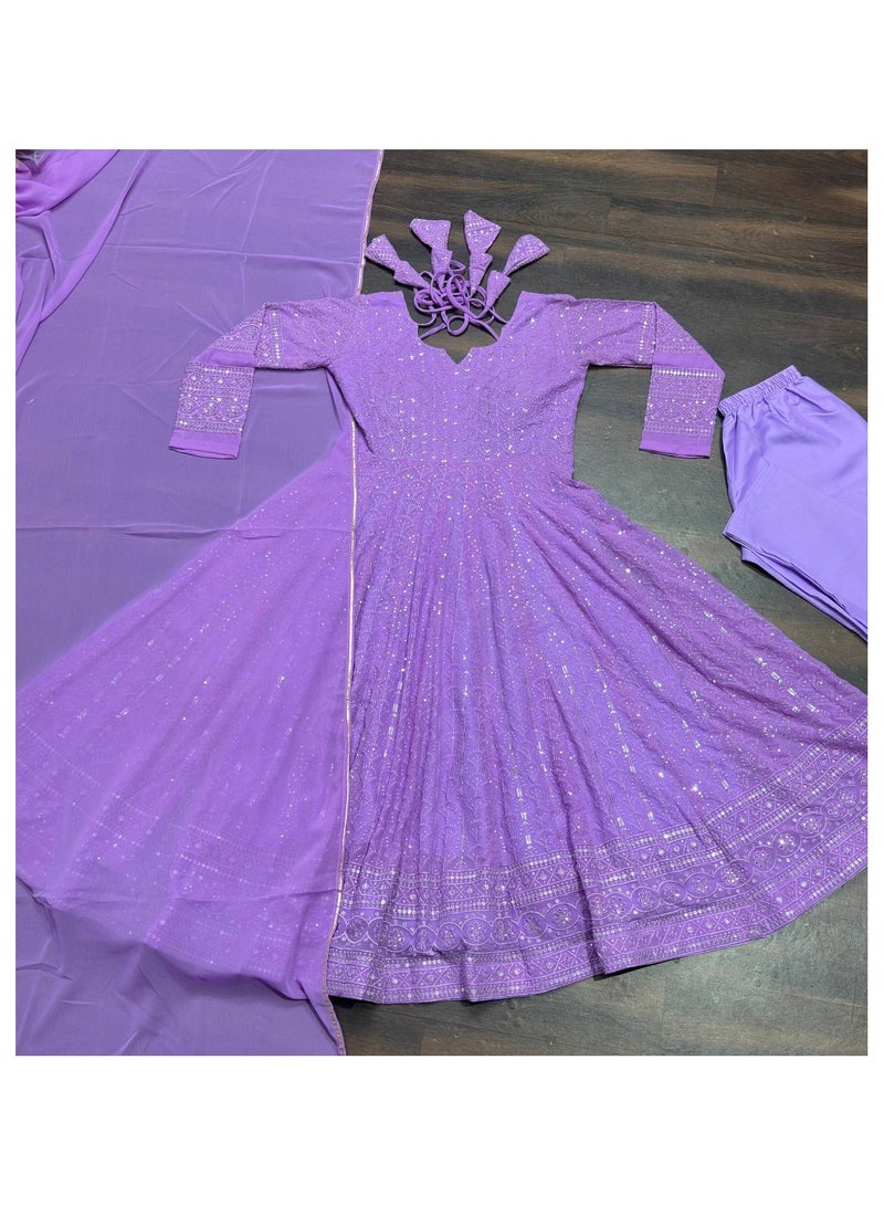 PREMIUM READYMADE PINK ANARKALI SUIT SET  - Image 5