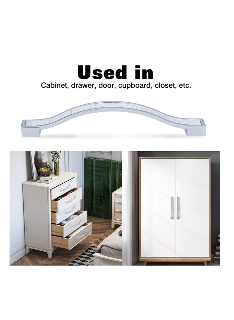 5 Pack Silver Rhinestone Drawer Knobs for Dresser and Cabinet, Stylish Zinc Alloy Pull Handles, 128MM Length - Image 3