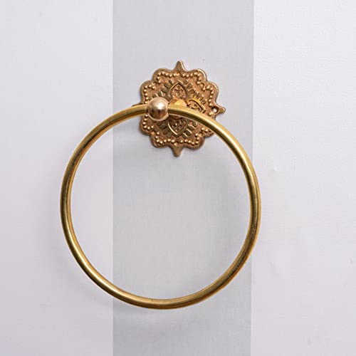 Indian-Shelf Brass Bathroom Towel Holder - Bronze Bathroom Hand Towel Ring - Boho Wall Mounted Towel Hanger - Towel Ring - Bathroom Hardware - Bathroom Accessories - Image 1