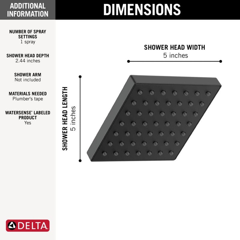 Delta Faucet Modern 5-inch Single-Spray Shower Head, Black Square Shower Head, High Pressure Shower Head, 1.75 GPM Flow Rate, Matte Black RP101846BL - Image 3