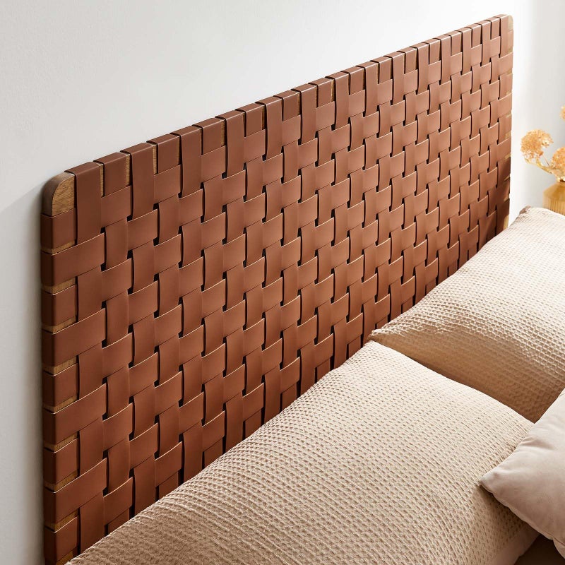 Modway Sparta Vegan Leather Weave Queen Headboard in Walnut Brown, Faux Leather Queen Headboard Only with Wall Mount Design for Bedroom or Guest Room - Image 5