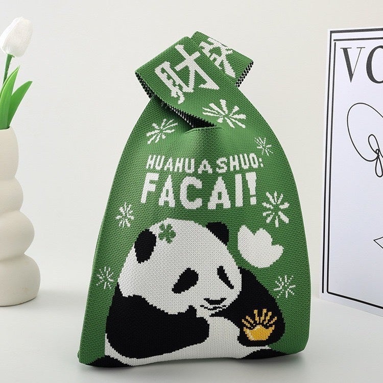 Chengdu Panda Grandpa Cute Panda Bag Knitted Bag Handbag Woven Bag All-Match Hand Gift Bag - Image 2