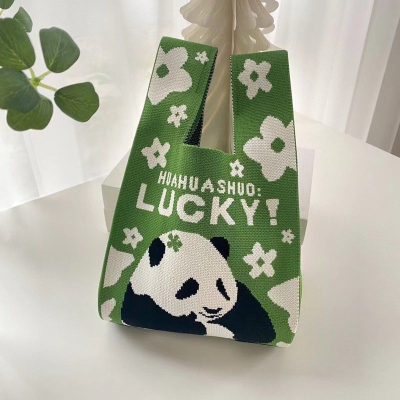 Chengdu Panda Grandpa Cute Panda Bag Knitted Bag Handbag Woven Bag All-Match Hand Gift Bag - Image 3