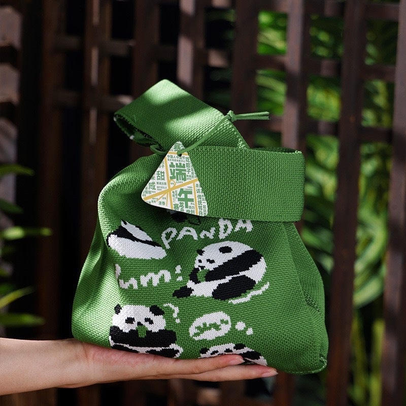 Chengdu Panda Grandpa Cute Panda Bag Knitted Bag Handbag Woven Bag All-Match Hand Gift Bag - Image 5
