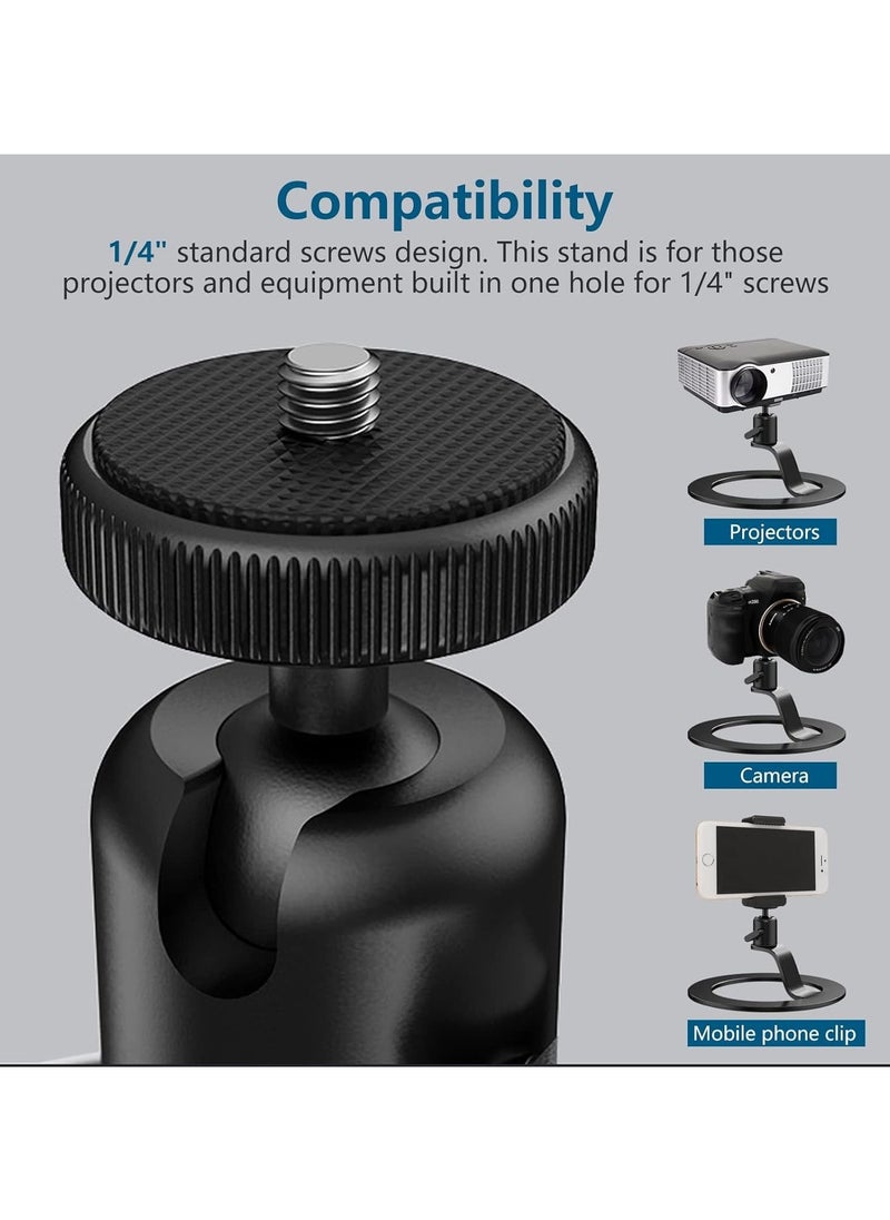 Aluminum Mini Projector Stand 360° Rotation Angle Adjustable Stand with 1/4 Mounting Screw and Ball Head Aluminum Alloy Table Mobile Projector Mount Bracket